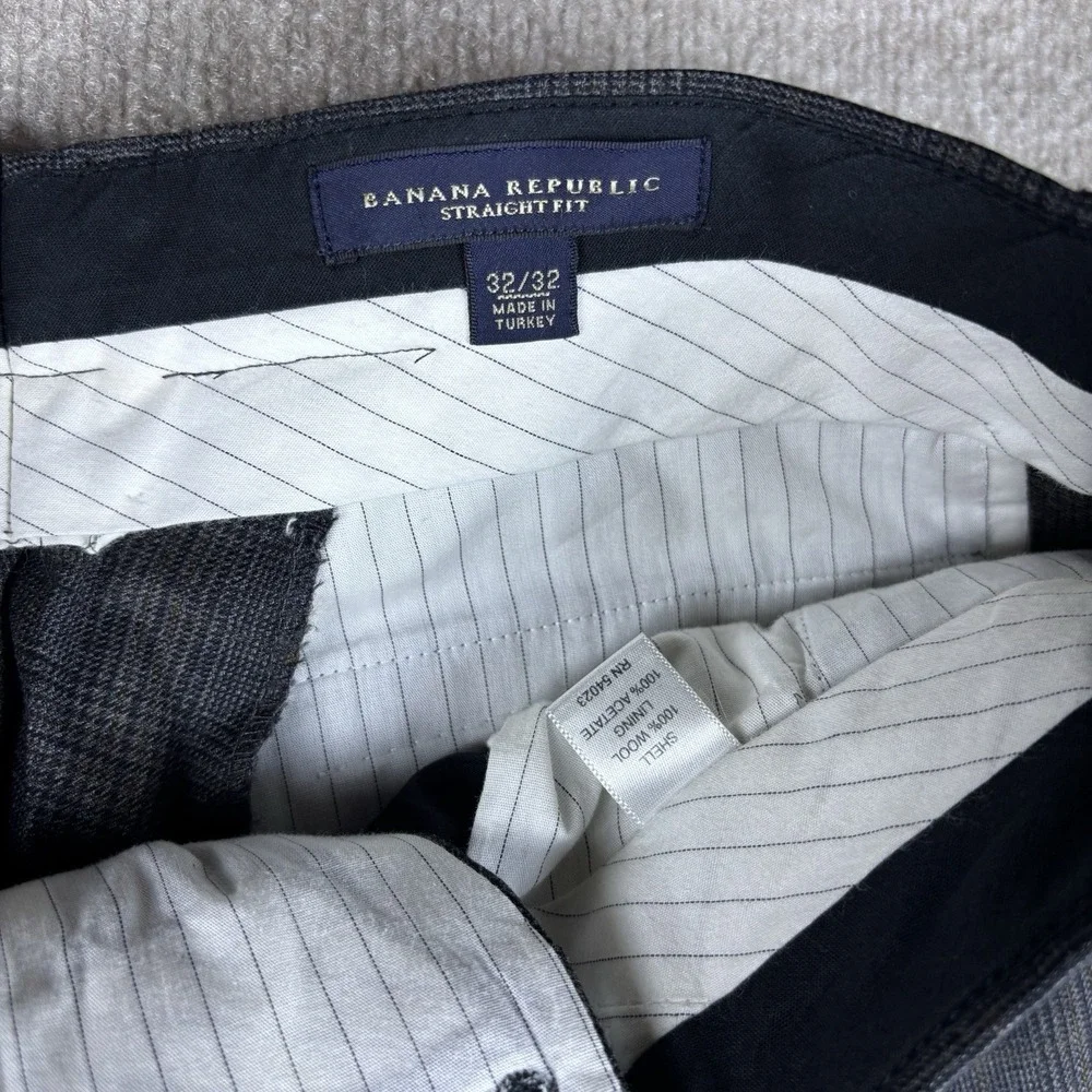 Banana Republic Straight Fit Wool Dress Pants Mens 32x30 Gray Plaid Flat Front